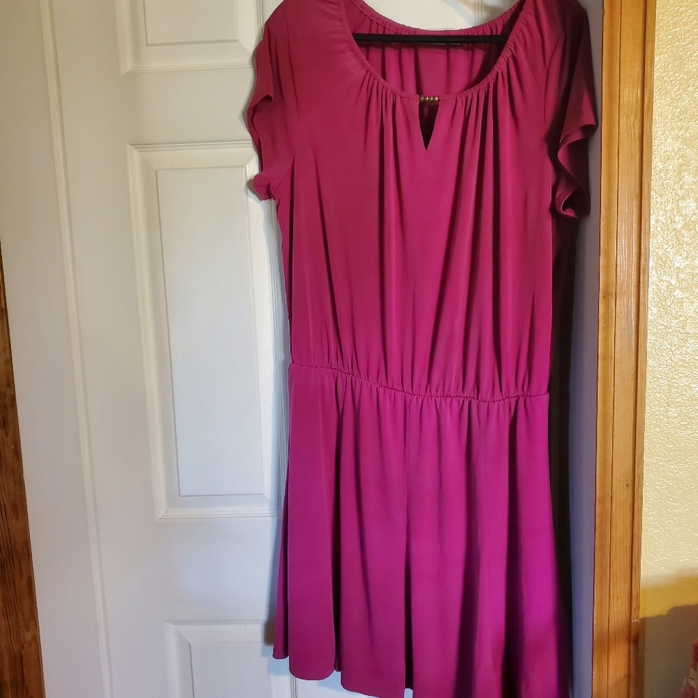 Susan Graver Pink Fit and Flare Mini Dress with Flutter Sleeves